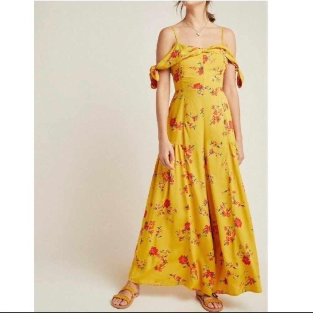 Anthropologie Londonderry Jumpsuit Floral Yellow Size 10